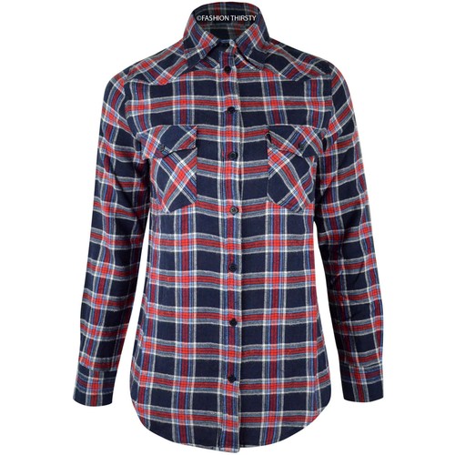 LADIES WOMENS CHECK SHIRT LUMBERJACK LONG SLEEVE FLANNEL BUTTON DOWN BLOUSE TOP - Picture 2 of 33