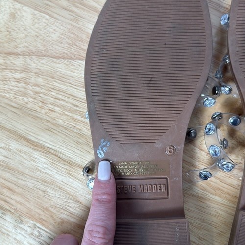 Steve Madden Lyna Flat Sandals Rhinestones Bling Acrylic Womens Size 8 Narrow - Picture 6 of 7