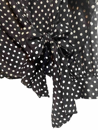 Vintage Cotton Wrap Shirt Long Sleeve Black And White Polkadot Pinup - Picture 8 of 12
