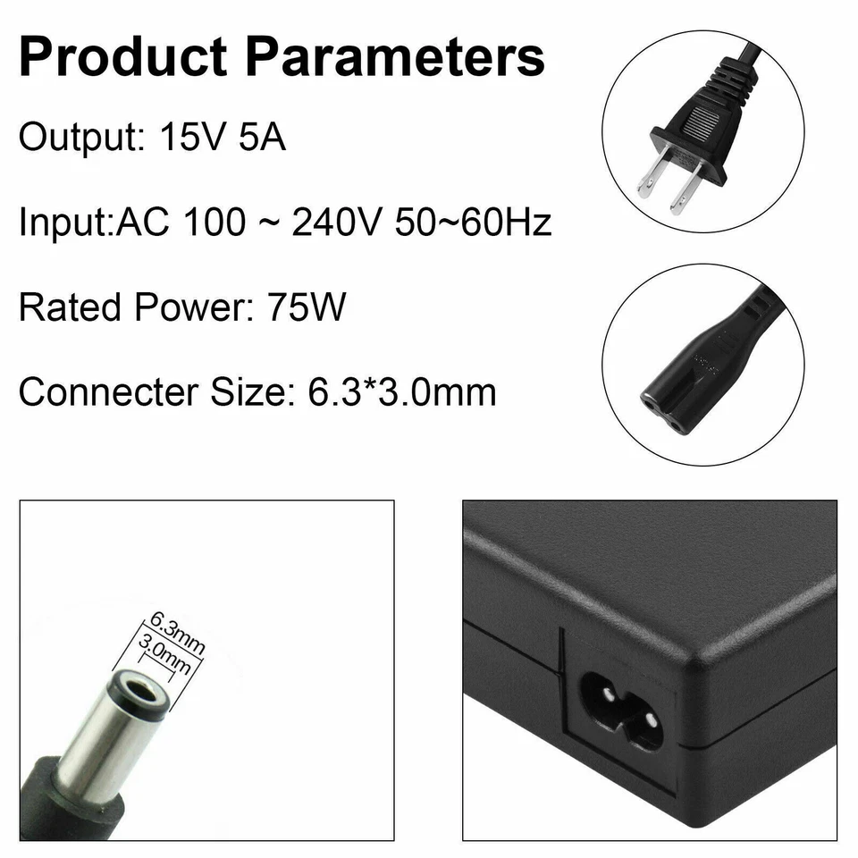 PARA TOSHIBA ADAPTADOR DE CORRIENTE AC PA3201U-1ACA 15 VOLTIOS Cargador de cable de alimentación de batería Foto 3 de 4