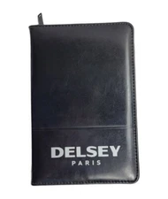 Delsey Paris Leed's Black Padded Padfolio Note Pad Zippered 9.5" x 6.25" 