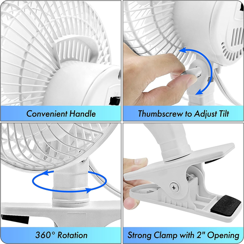 Fan Desk Office Quiet Strong Clamp Table Cooling Portable Mini Speed White Clip - Picture 6 of 12