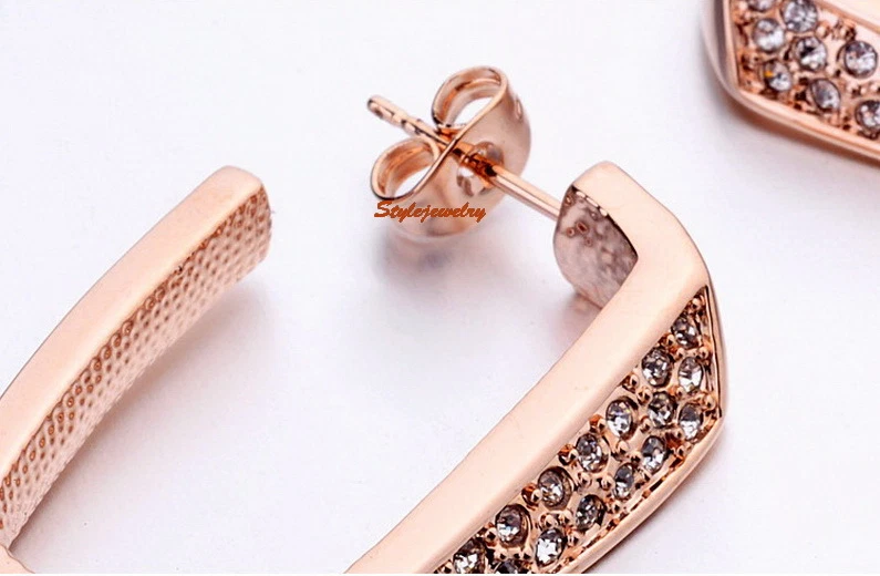 18k Rose Gold Filled Crystal Women Fashion Bridal Wedding Huggie Earring IE104 - image 4 of 4