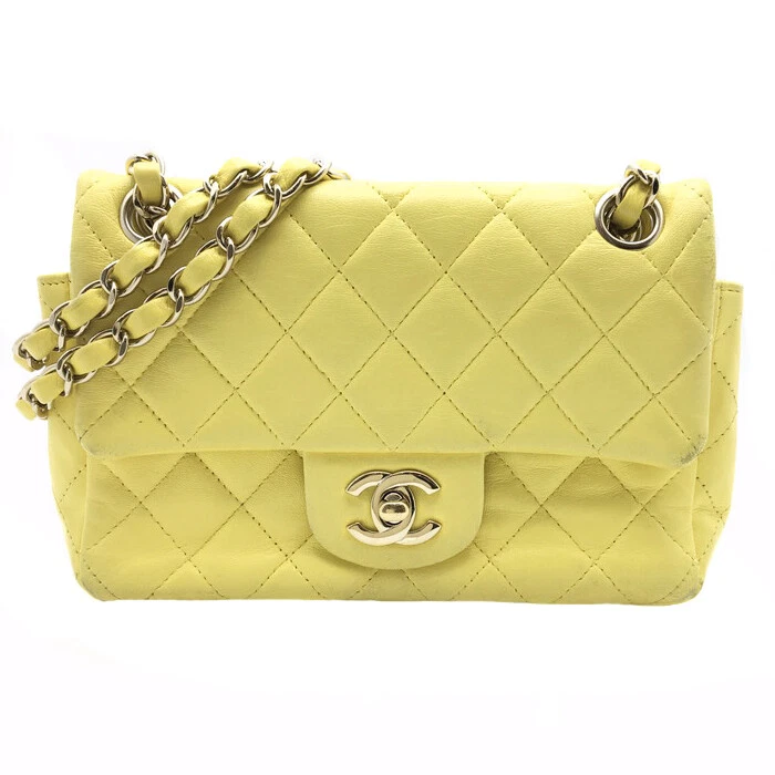 CHANEL A69900 CC Mini Matelasse 20 Chain Shoulder Bag Leather Yellow Used