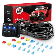 Nilight 16AWG LED Light Bar Wiring Harness Kit 12V On/Off 3 Gang LED