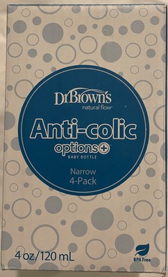 NEW Dr. Brown's Anti-Colic Options Narrow Baby Bottles 4 oz-4 Pk Level 1 Nipples