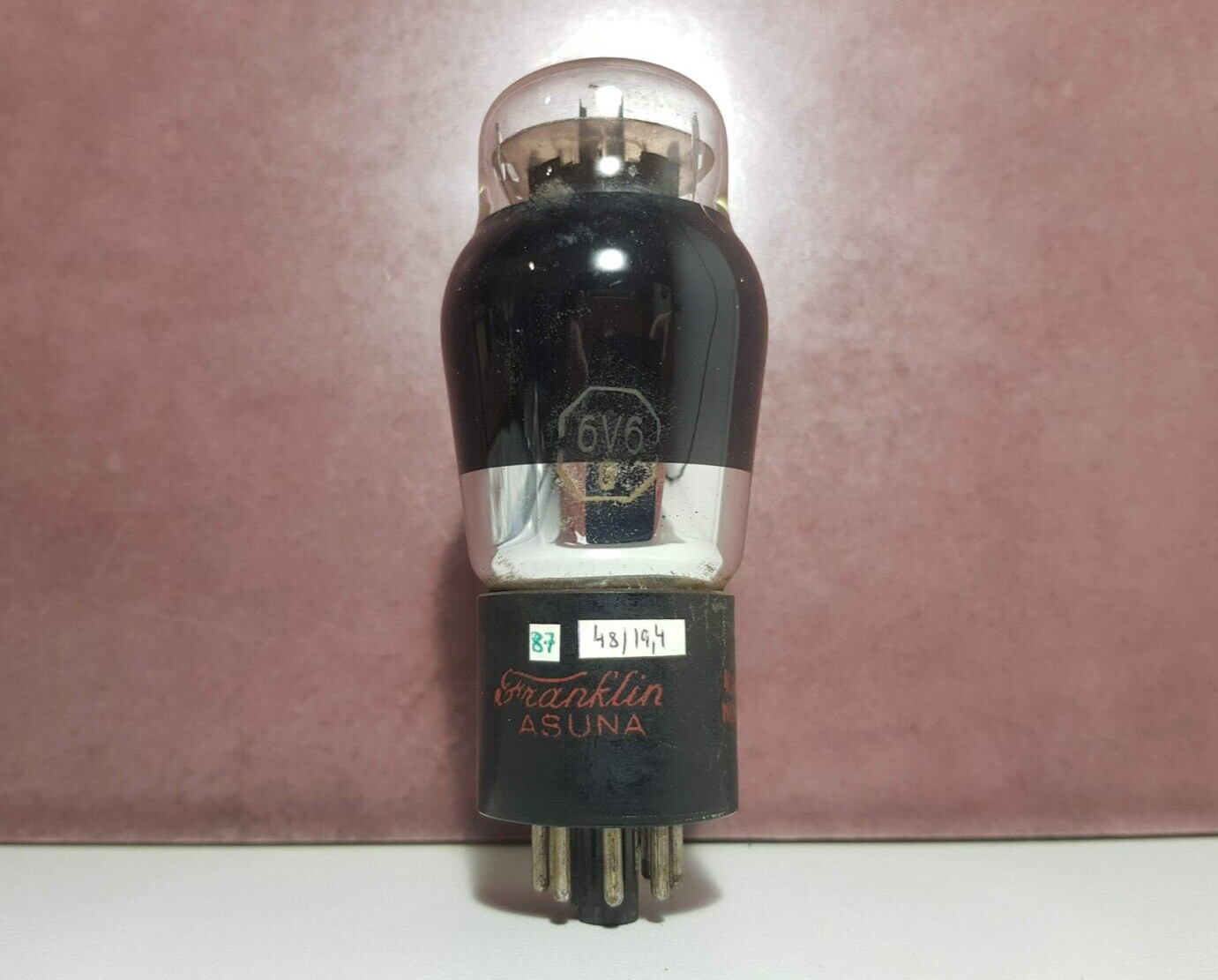 Tube audio 6V6G Franklin avec plaque noire et mica rond testé sur TV7D
