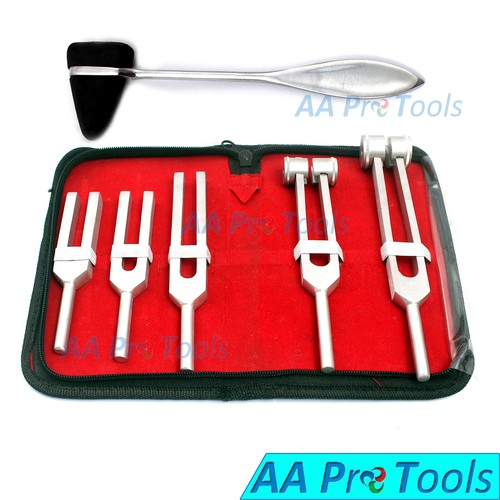 6 Tuning Fork Set Medical Surgical Chiropractic Physical Diagnostic + Hammer - Picture 3 of 3