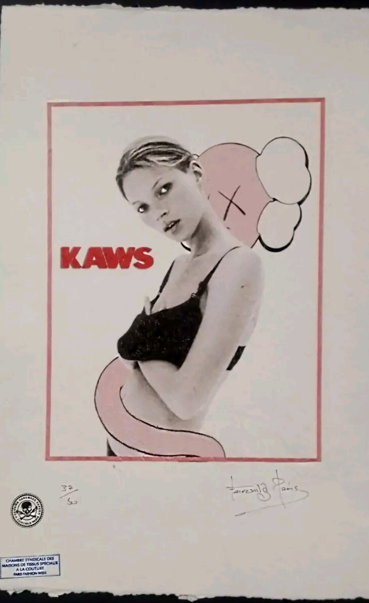 限定額装 KAWS カウズ ケイト・モス David Sims アートプリント 額装費だけでKAWSのオフィシャルポストカードは無料です！ ー