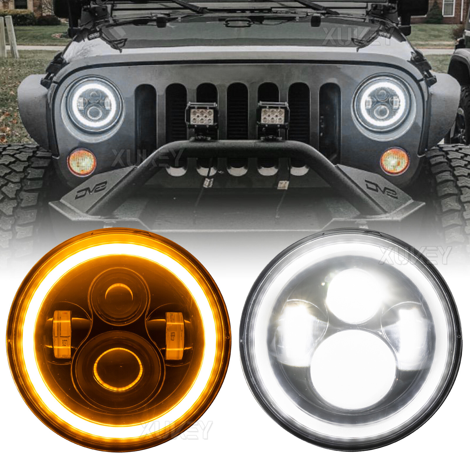 7inch LED Headlights + Tail Lights Set Combo 4X For Jeep Wrangler TJ 1997-2006