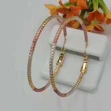 Women's Tri Color Gold Plated 2 mm hoop Earrings. 2 in. Coquetas Oro laminado