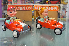 vintage tin racing car japan kanto toys boy and girl working