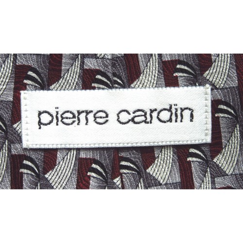 Vintage Mens Pierre Cardin Silk Tie Geometric Pattern Burgundy Black Gray Silver - Picture 2 of 3