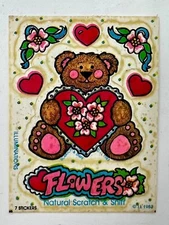 Vintage 1980s Illuminations Flowers Teddy Bear Sticker
