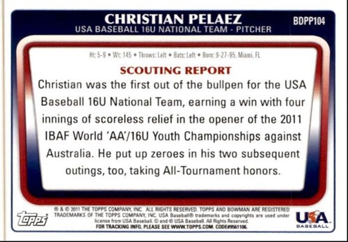 2011 Bowman Draft Picks & Prospects Christian Pelaez 1st USA #BDPP104 - Picture 2 of 2