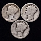 1917 P D S (3 PIECE LOT) Mercury Silver Dime AG / ABOUT GOOD =