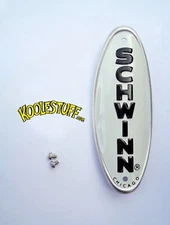 Schwinn  Bicycle Head Badge/Name Plate * WHITE w/BLACK MADE USA For Restoration