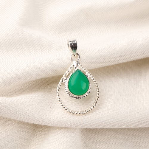Colgante de plata 925 con bisel de moda de piedra de cabina de ónix verde pera hecho a mano para madres - Imagen 3 de 6