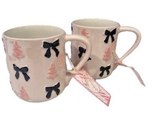 PEPPERMINT PINE Christmas Holiday Mug-Set Of 2-BOWS TREES-BRAND NEW
