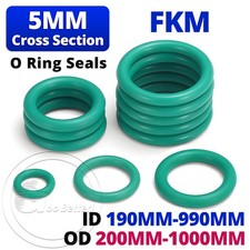 Metric Rubber FKM O Ring Seals 5mm Cross Section 200mm-1000mm OD - Green