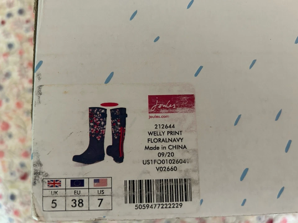 英国 Joules Right as Rain 威利雨靴 海军蓝 花卉 英国 5 美国 7 全新 全新带标签 — 第 3/4 张图片