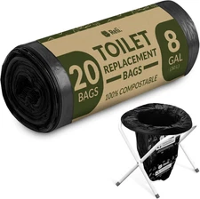 (20 Count) Portable Toilet Bags Compostable (8 Gallon - 1 Mil Thick) | Camping T