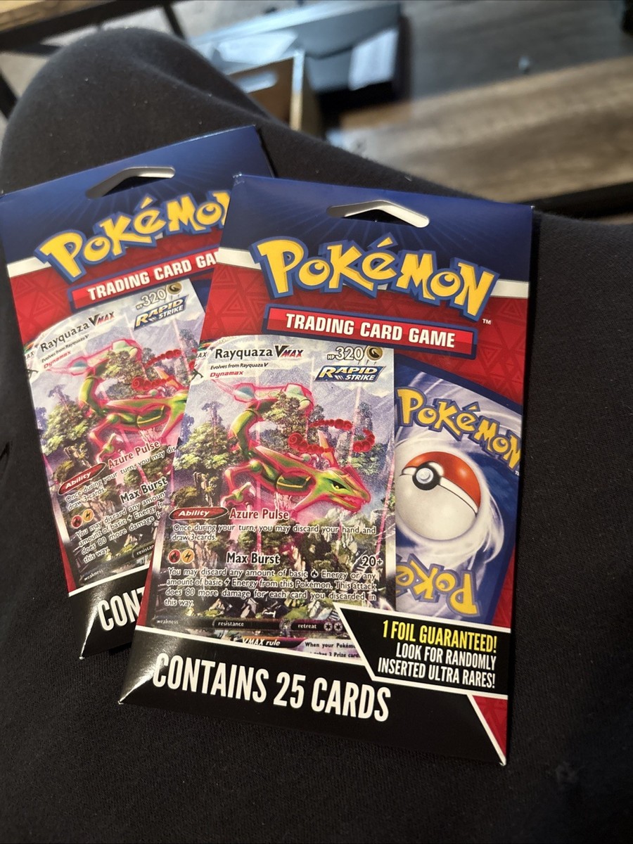 Pokémon Trading Card Game Rayquaza Vmax Unopened RAYQUAZA VMAX POKÉMON 25 Card Pack 1 Foil Guaranteed( One