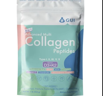 8-in-1 Multi Collagen Powder - Types I-VX, D3, K2, Biotin, 1lb Unflavored