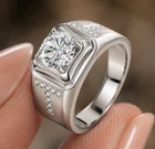 Men's Moissanite Wedding Ring Round Cut Sterling Silver Hip Hop Style Size 9
