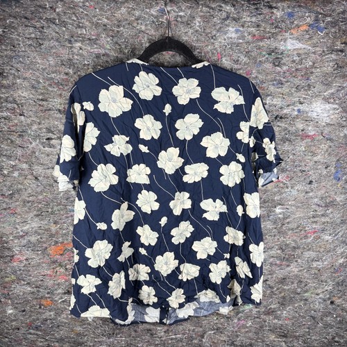 Chaps Shirt Womens 1X Blue White Floral Print Button Up Short Sleeve Viscose Top - Picture 8 of 11