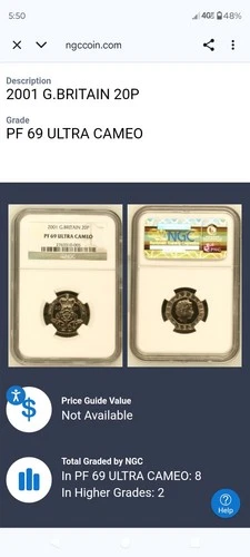 2001 GREAT BRITAIN TWENTY 20 PENCE PROOF NGC PF 69 UC— LUSTROUS BEAUTY!!