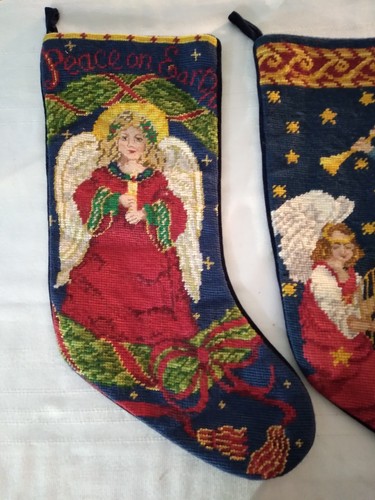 Vntg. 2 Christmas Embroidered Stockings 7" - Picture 2 of 4