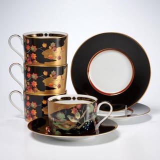 Rimpa Painting Masuda Yokohama Japan 4 Coffee Tea Cups 3 Saucers Lot Iris Apfel