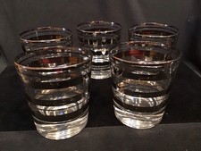 Set Of 5 Art Deco Radio Bar Platinum Bonded Old Fashioned Glasses