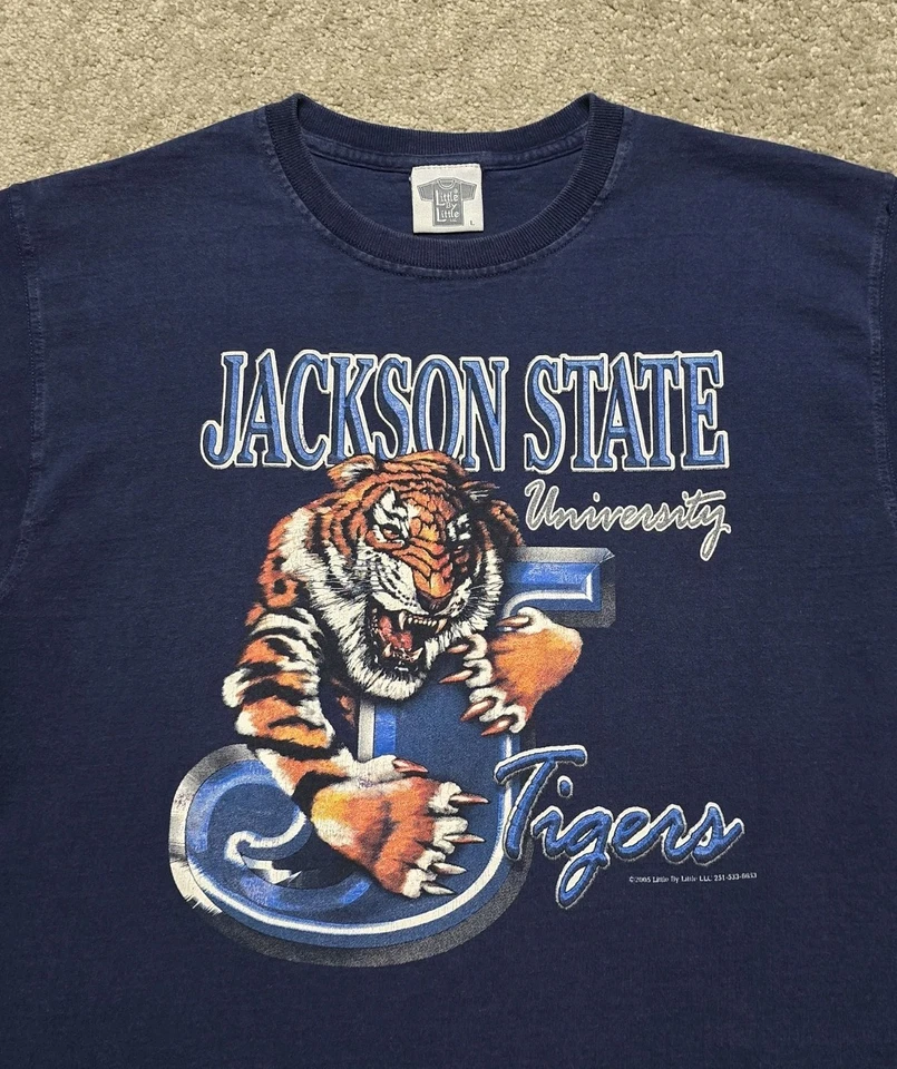 Редкая винтажная графическая футболка Jackson State University JSU Tigers мужская L Y2K - Изображение 3 из 4