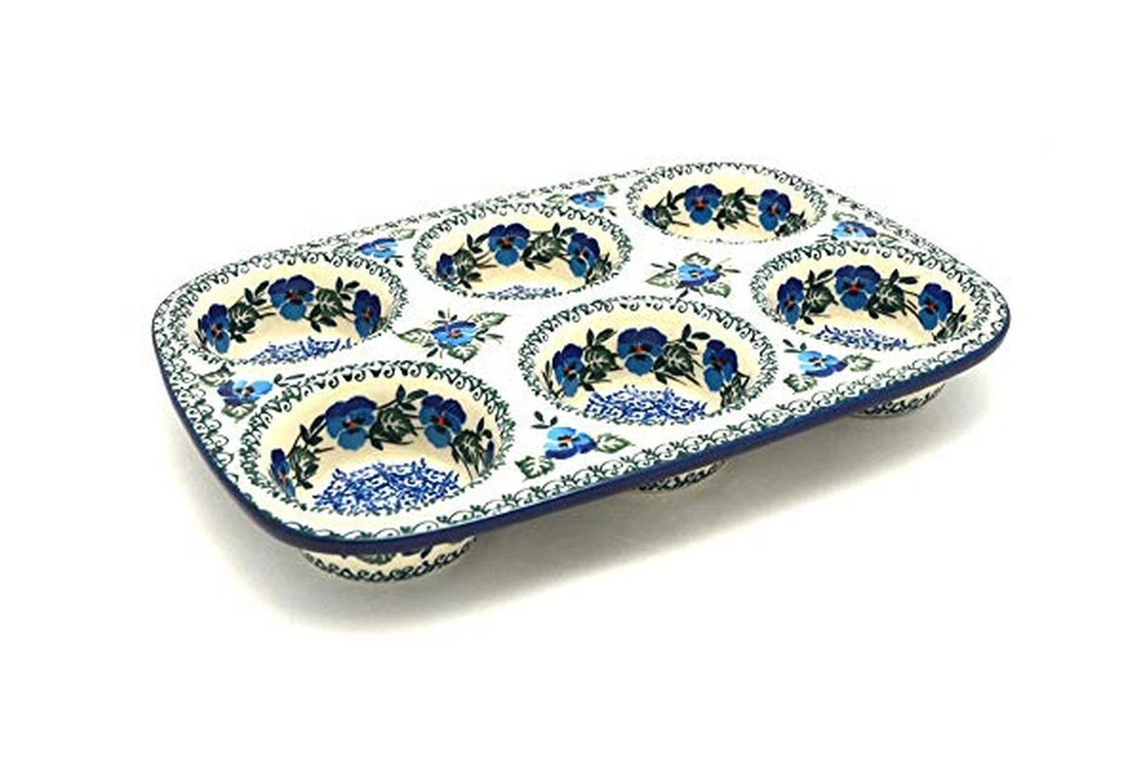 Polish Pottery Muffin Pan - Winter Viola