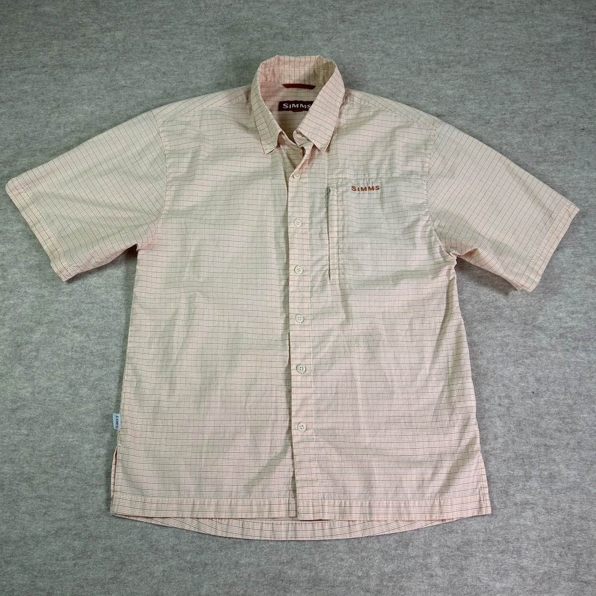Chemise Simms Homme Beige à Carreaux – Manches Courtes, Idéale Pêche Et Outdoor