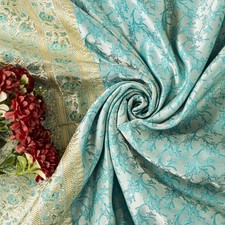 Sanskriti Vintage Blue Pure Satin Saree Banarasi Brocade Tanchoi Hand-Woven Sari