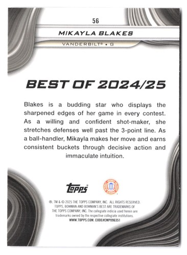 2024-25 Bowman University Best Mikayla Blakes #56 Shimmer Refractor RC - Picture 2 of 2