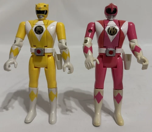 Vintage 1993 Bandai POWER RANGERS Flip Head Yellow & Pink Figure Lot 5.5" Loose