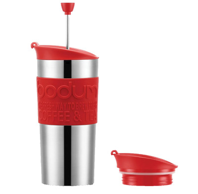 Bodum Travel French Press Kaffeemaschine Set Rot Edelstahl Extra Deckel 350ml
