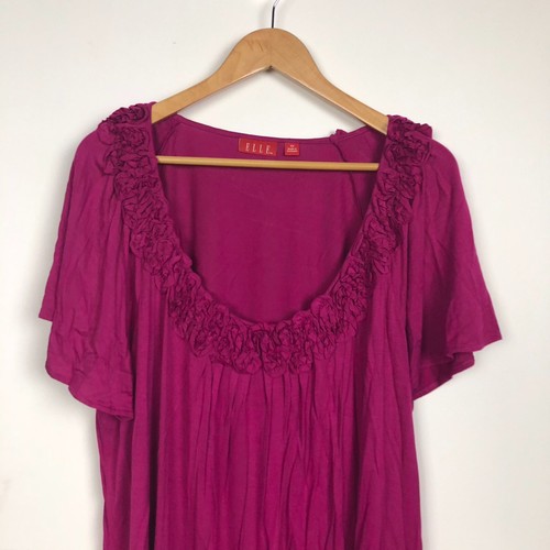 Elle Women's Scoop Neck Short Sleeve Shirt Embellished Front Casual Size 2X - Picture 2 of 5