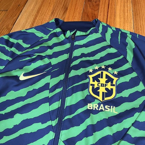 Nike Brasilien CBF Anthem Fußball Trainingsjacke grün Streifen Reißverschluss schmale Passform Small - Bild 2 von 9