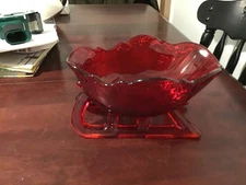 Mosser glass Ruby red Glass Santa clause candy dish sleigh Center peace dish