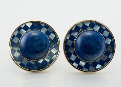 Lapis Lazuli Earrings Mother of Pearl 14K Gold by Peter Brams Vintage