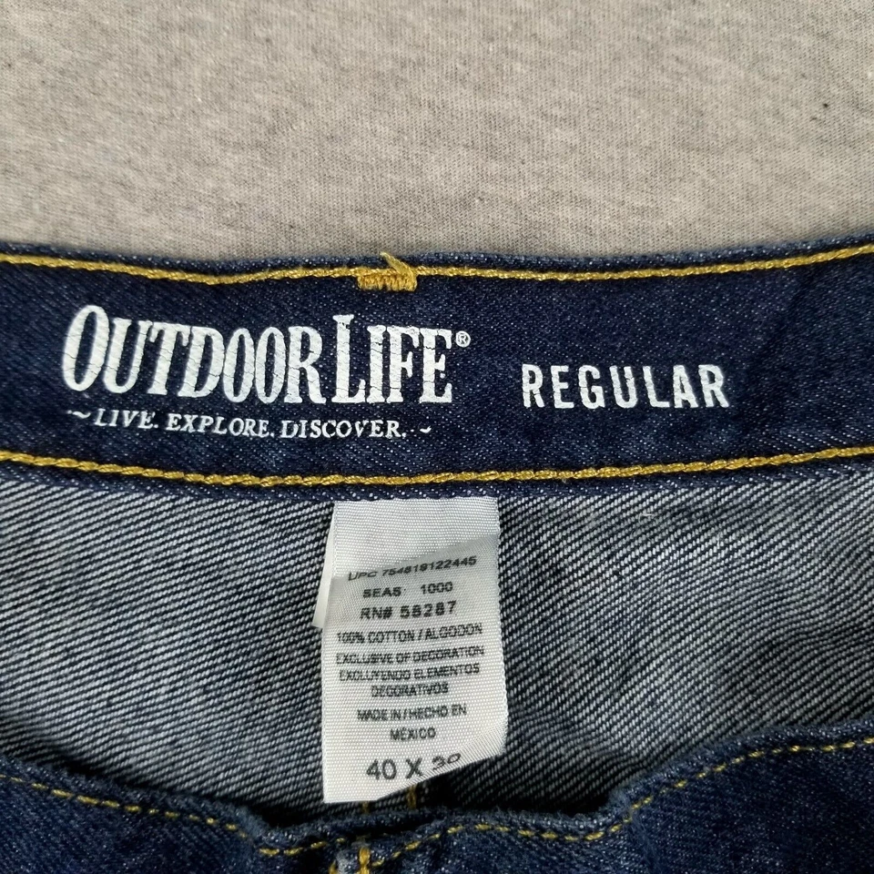 Pantalones de mezclilla Outdoor Life 40x30 corte regular azul 100 % algodón lavado oscuro excelentes Foto 3 de 4