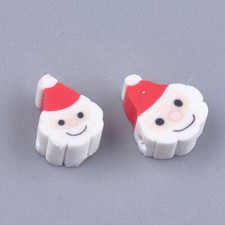 4 Santa Beads Polymer Clay Christmas Jewelry Supplies Set 12mm Crafts Supply