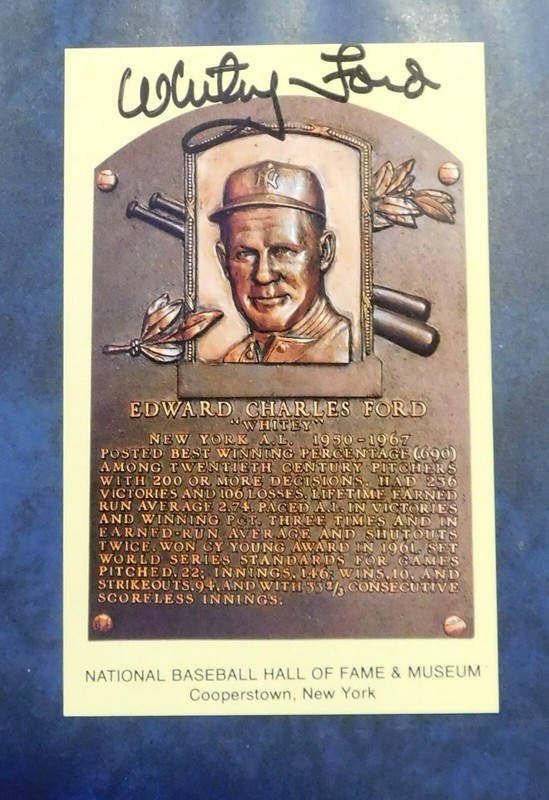 Whitey Ford autographed Gold HOF Plaque card of this NY Yankee great