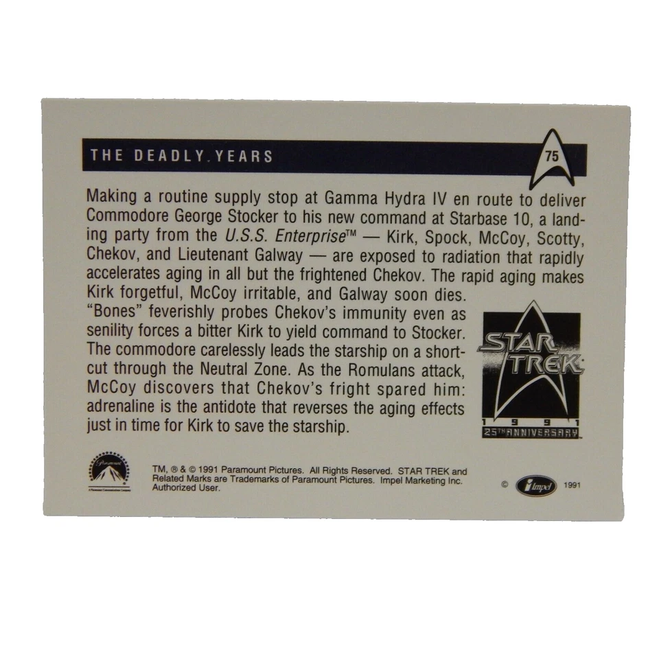 STAR TREK CAPTAIN KIRK SPOCK McCOY TRADING CARD #75 - Image 2 of 2