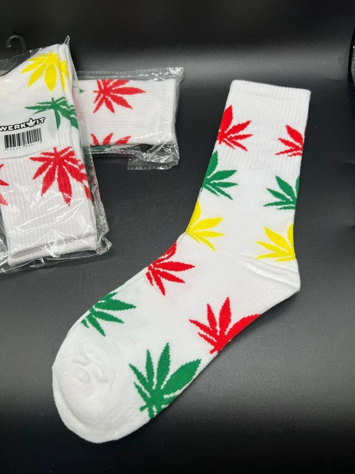 3 пары мужских спортивных длинных носков из хлопка с листьями марихуаны - Изображение 3 из 4